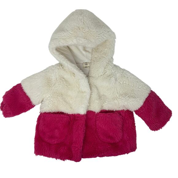 Tucker & Tate Baby Girls 6M Faux Fur Jacket Cream Pink Hooded Coat - Picture 1 of 8